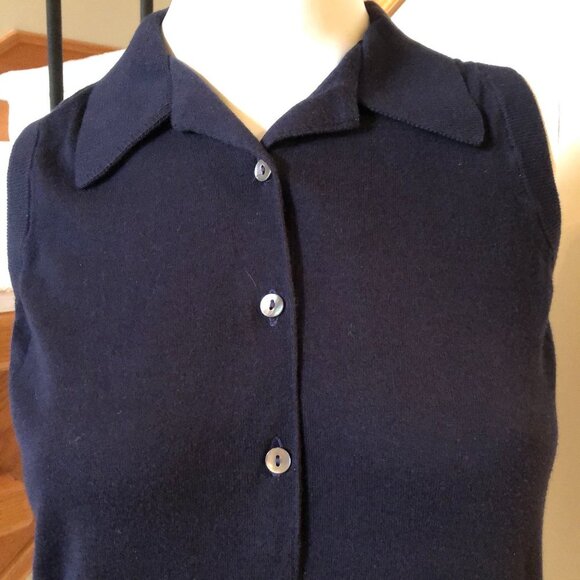 Aquascutum Vintage Sleeveless Collared 3 Button Cotton Polo Knit Top Navy Sz M - Picture 2 of 6